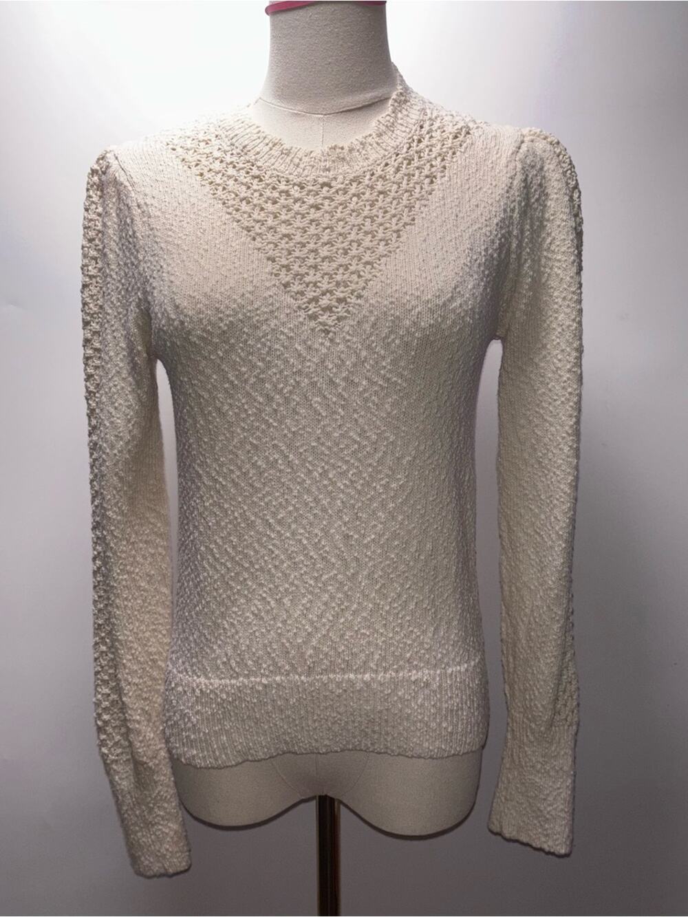 & Other Stories Cream Textured Knit Scalloped Crewneck Sweater Size XS